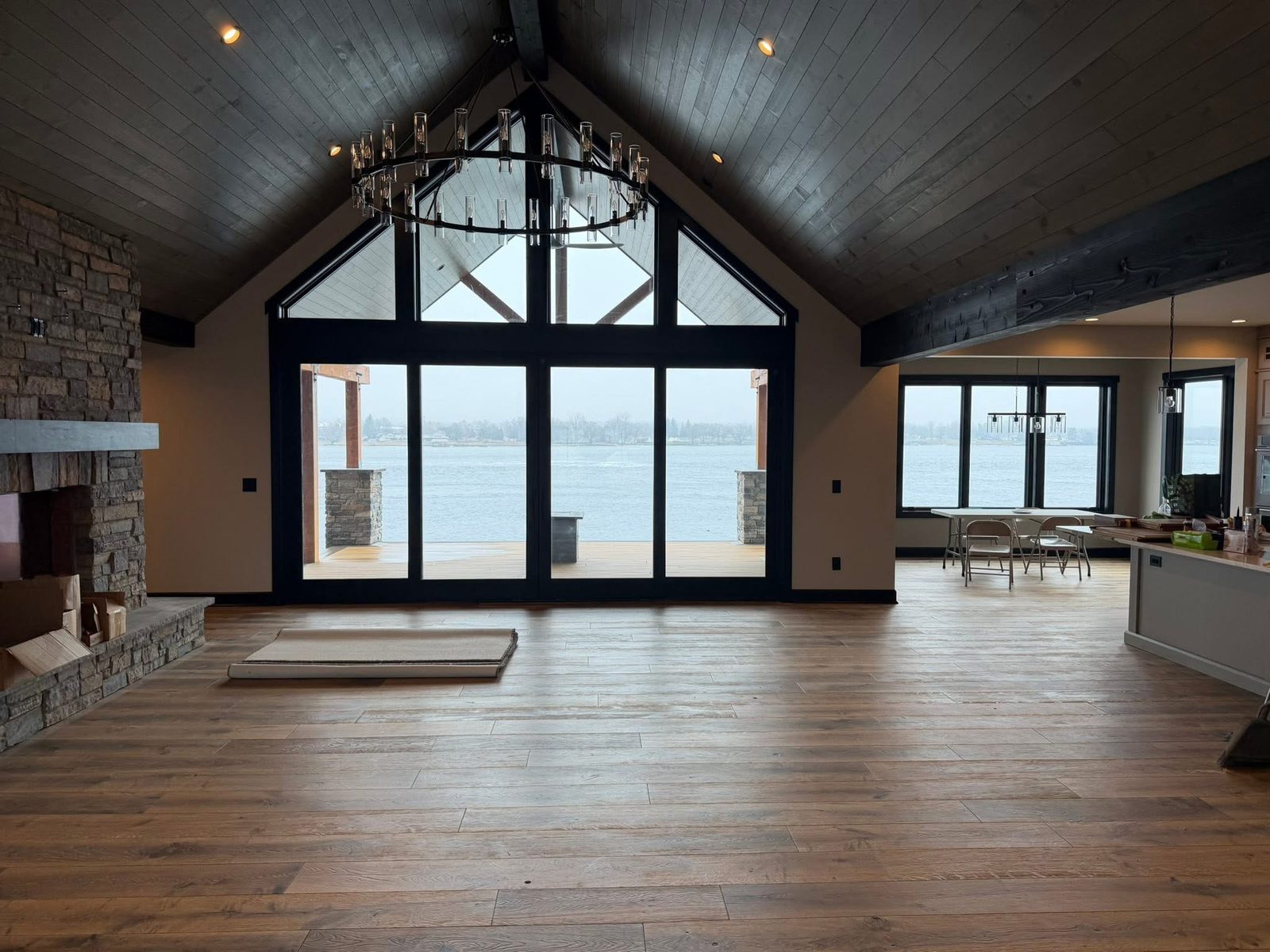 New construction interior — lakefront great room with St. Lawrence River view, Jefferson County NY